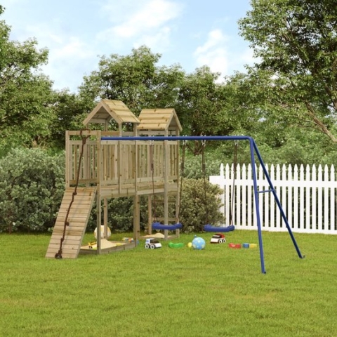 vidaXL Speelhuis met klimwand en schommels massief grenenhout