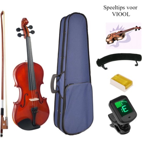 Viool set 4/4 compleet met schoudersteun, stemapparaat, boek.