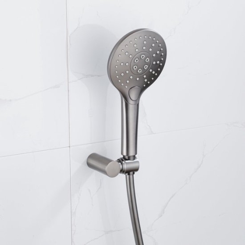 FortiFura Calvi Thermostatische badkraan met ronde handdouche, handdouchehouder en gladde doucheslang Gunmetal PVD