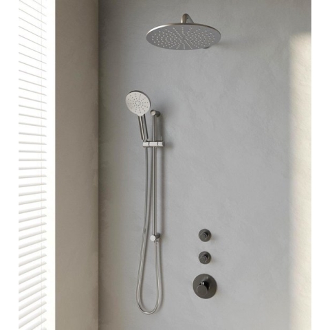 Inbouw Regendouche Set Brauer Brushed Edition Gebogen Wanduitloop Ronde Hoofddouche 30 cm Met Twee Stopkranen Glijstang en Handdouche 3 Standen RVS Look