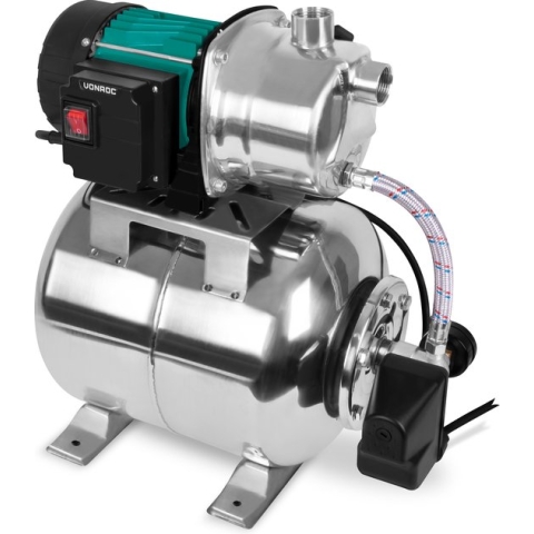 VONROC Hydrofoorpomp / hydrofoorset met drukschakelaar – 1000W - 3500l/h – 19L RVS tank – RVS pomphuis