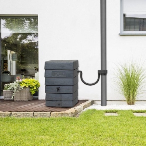 Antraciet muurtank 168L | Rechthoekige regenton | Compleet met accessoires