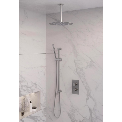 Inbouw Regendouche Set Brauer Brushed Edition Plafond Uitloop Ronde Hoofddouche 30 cm Met Glijstang RVS Look