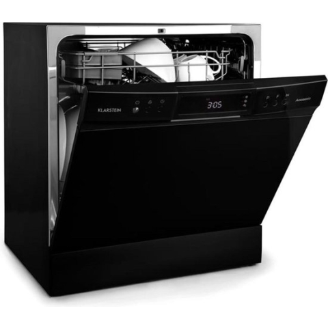 Klarstein Amazonia Mini - Vrijstaande Vaatwasser - Tafelmodel Afwasmachine - Met 8 Couverts En 8 Programma's - LED Display - Aquastop - Zwart