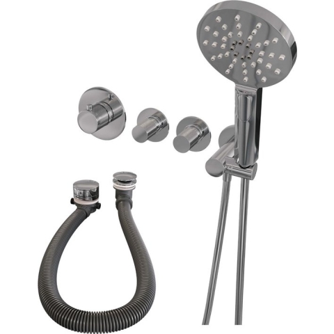 Brauer Carving S02 - Badkraan met Handdouche - Glans Chroom - Inbouw - Thermostatisch -  Badvulcombinatie/Wandaansluitbocht