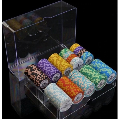 100 stuk Professionele Upscale Klei Casino Texas Poker Chips 14G waarde 1 tot 500 met Chipstandaard en Dobbelstenen