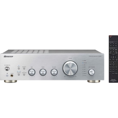 Pioneer A-40AE Silver Geïntegreerde versterker | 2.0 | Speaker A/B | Tone Control | Loudness | Analoge ingangen | Phono MM | Digitale ingangen | Source Direct | Hoofdtelefoonuitgang | Afstandsbediening | Totaal uitgangsvermogen: 2x 60 W
