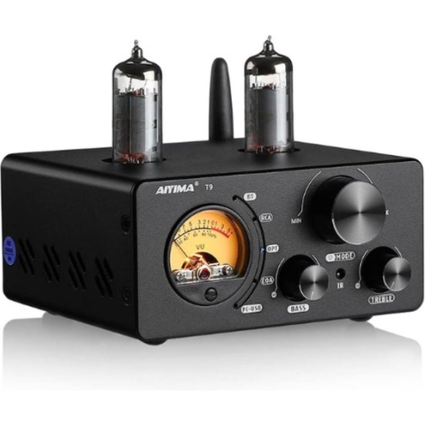 Digitale versterkers - Bluetooth 5.0 – Vacuümbuisversterker – Stereo ontvanger Amp - Coax/Opt HIFI Home Audio – USB/RCA - met VU-meter - Zwart