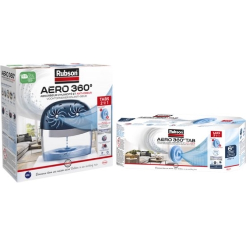 Rubson vochtopnemer Aero 360 - ruimtes tot 40m² - plus 6 neutrale navullingen - vochtvanger - vochtvreter