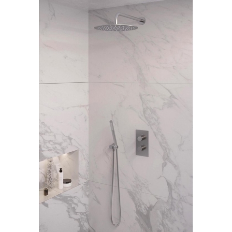 Inbouw Regendouche Set Brauer Brushed Edition Gebogen Wanduitloop Ronde Hoofddouche 30 cm RVS Look