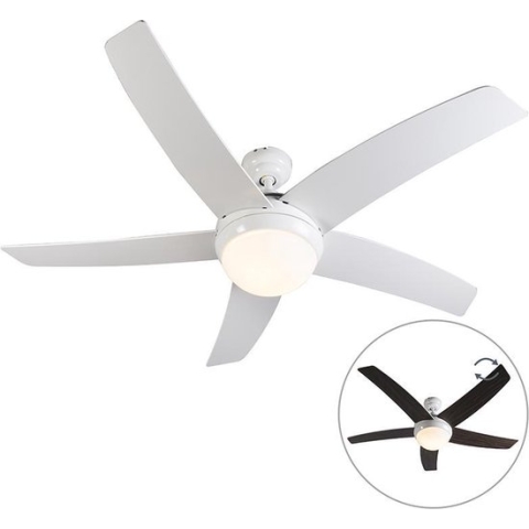 QAZQA cool - Moderne Plafondventilator met lamp en afstandsbediening - 2 lichts - Ø 1300 mm - Wit - Woonkamer | Slaapkamer | Keuken