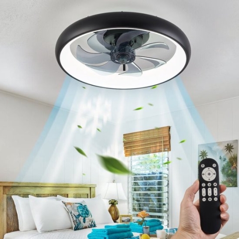 LuxiLamps - LED Ventilator Plafondlamp - Plafondventilator - Zwart - Met Dimmer - 50 cm - 6 Standen Ventilator - Keuken Lamp - Woonkamerlamp - Moderne Lamp