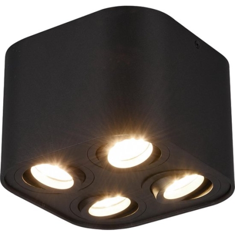 LED Plafondlamp - Plafondverlichting - Torna Cosmin - GU10 Fitting - 4-lichts - Vierkant - Mat Zwart - Aluminium