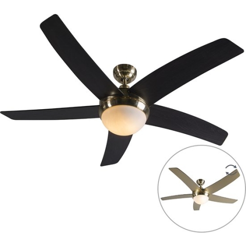 QAZQA cool - Moderne Plafondventilator met lamp en afstandsbediening - 2 lichts - Ø 1300 mm - Goud/messing - Woonkamer | Slaapkamer | Keuken