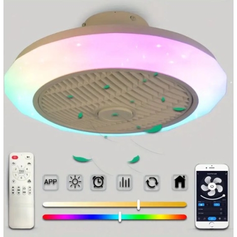 RGB Plafondventilator - Smart Ventilator Lamp - Dimbaar Met App En Afstandsbediening - 6 Standen Ventilator - 50 cm - Woonkamerlamp - Moderne lamp