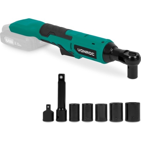 VONROC Accu ratelsleutel – 20V – 50Nm – 3/8” – incl. 8-delige doppenset – Excl. Accu en snellader – ook voor handmatig gebruik – ideaal voor moeilijk te bereiken bouten en moeren.