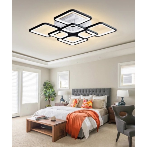 LED Bluetooth | 4x4 Kroonluchter | Zwart | Afstandsbediening | Smart Lamp | Dimbaar Met App | Plafondlamp | Woonkamerlamp | Moderne lamp | Plafonniere