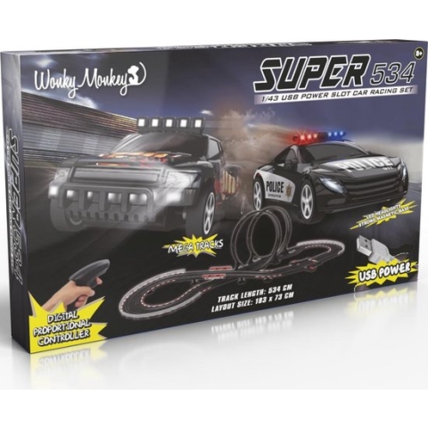 Wonkey Monkey - Racebaan - Auto Race - Wedstrijd - 5V - Met twee Auto's - Race - 5,43 m