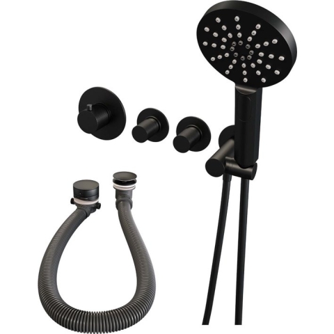 Brauer Carving S02 - Badkraan met Handdouche - Mat Zwart - Inbouw - Thermostatisch - Badvulcombinatie/Wandaansluitbocht