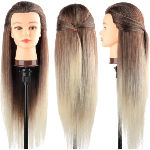 Salect - Kaphoofd - Oefenpop kapper - Met hogetemperatuurvezel-haar - Met statief en stylingaccessoires