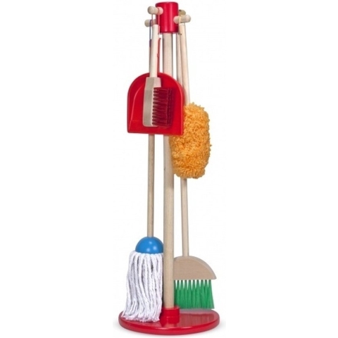 Melissa & Doug Let’ s Play House! Stoffen! Vegen! Dweilen! Speelgoed schoonmaakset - The Original (6-delig, bezem, zwabber, ragebol en opbergstandaard, geweldig cadeau voor meisjes en jongens - ideaal voor kinderen van 3, 4, 5 en 6 jaar)