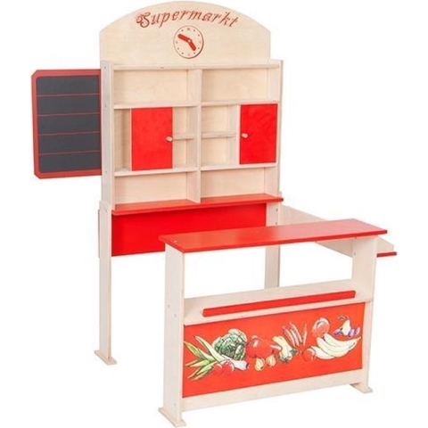 Houten winkel met krijtbord