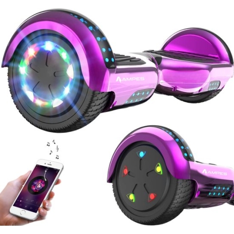 Ampes Hoverboard - Bluetooth Speaker - 24V 4.0 Ah Accu - Oxboard - 12 km/h - UL2272 Gecertificeerd - LED Verlichting - Anti lek banden - Belastbaar tot 120KG - 6.5 Inch - Inclusief Draagtas - 700W Wielen - Chroom Roze