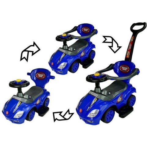 Mega Car 3 in 1 loopauto met duwstang - Groeit mee met je kind - Blauw
