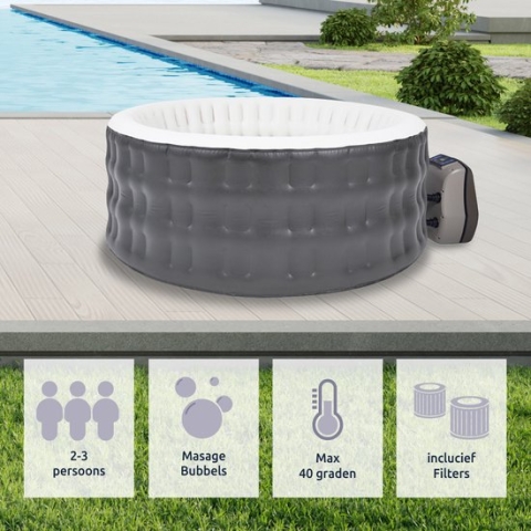 BluMill Avenli Jacuzzi London - Opblaasbare Jacuzzi - Hoogwaardig PVC - Afdekzeil en Grondzeil - Grijs - Ø 165 x 70 cm