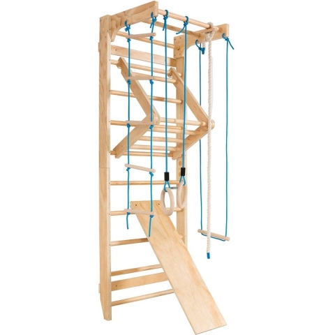 Costway Wandklimrek - Turnrek - INCL Ringen, Schommel, Touwladder - 220 cm - Hout