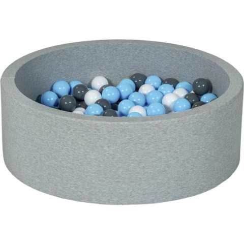 Ballenbad rond - lichtgrijs - 90x30 cm - met 200 wit, babyblauw en grijze ballen