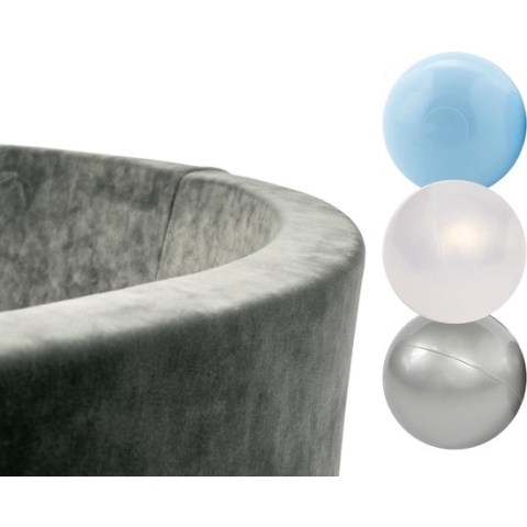 Misioo Ballenbak Rond 90x30 | Velvet Grey | incl. 150 ballen | Pearl/Silver/Light Blue