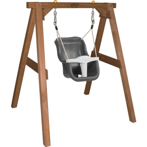 AXI Baby Schommel in Bruin met Zitje in Grijs/Wit - FSC hout - Babyschommel voor kindjes van 9-36 maanden - Met 4 grondankers