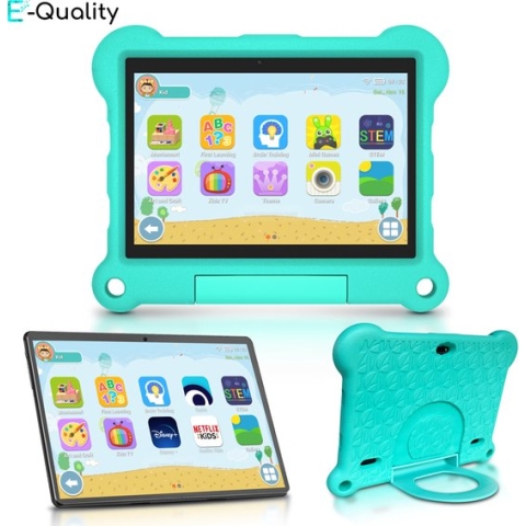 E-Quality - Kindertablet - 4G - Wifi - Instelbare Schermtijd - Tablet - Kidsproof - Android 13 - 4GB RAM - 6000 mAh batterij - 64GB Opslag - Verbeterde Prestaties - Mintgroen