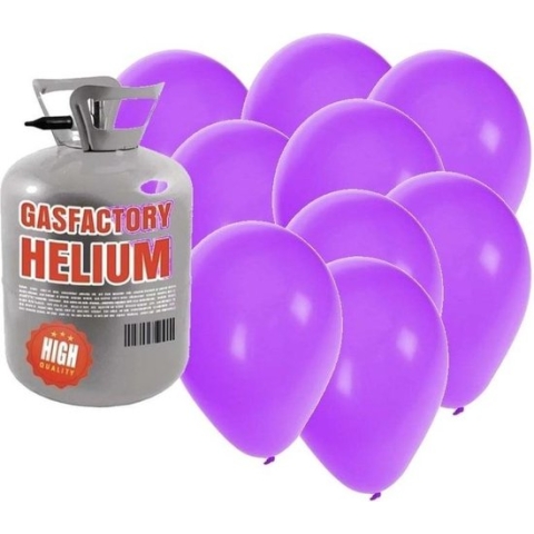 Helium tank met 50 paarse ballonnen - Paars - Heliumgas met ballonnen voor een thema feest