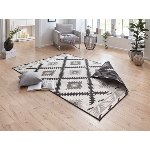 Binnen & buiten vloerkleed ruiten Malibu - zwart/crème 160x230 cm