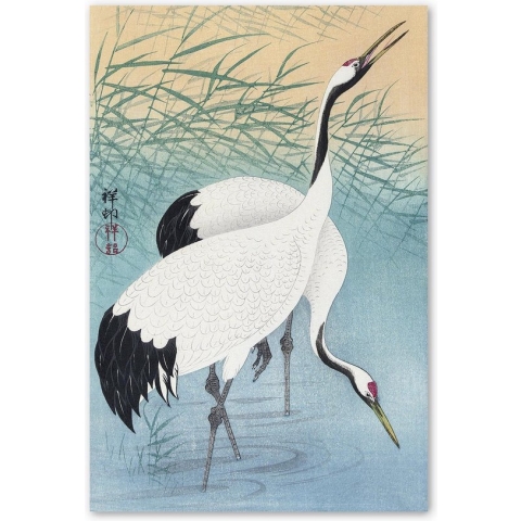 Graphic Message Tuin Schilderij op Outdoor Canvas - Kraanvogels - Ohara Koson