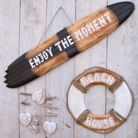 Migo Styling - Surfplank - Houten boei - Beach - Hart - Decoratie - Tuin - Bruin - Enjoy the moment - Ibiza