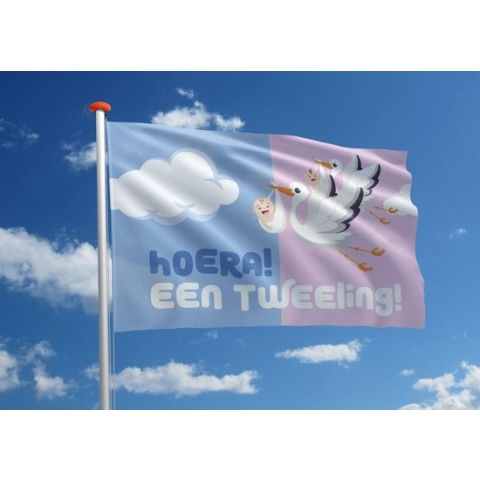 Geboortevlag: 'Hoera! Een tweeling!' - 200x300 cm
