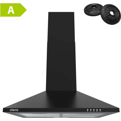CIARRA CBCB6201 - Afzuigkap Wandschouw 60cm Zwart - 370m3 - inclusief set koolstoffilters - energieklasse A
