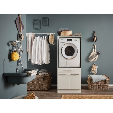 Laundry Wasmachine kast met verhoger - Wasmachine kast - Wasmachine ombouw meubel - Wit - Wasmachine ombouw kast - Hoogte 162 cm