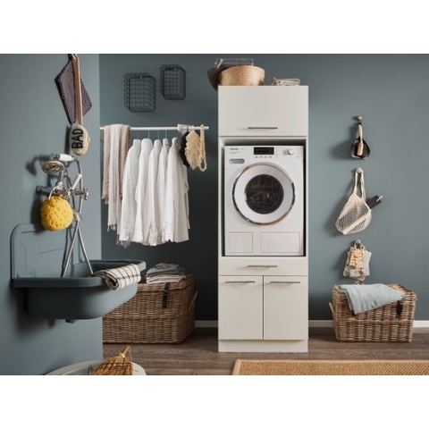 Laundry Wasmachine kast met verhoger en bovenkast - Wasmachine kast - Wasmachine ombouw meubel - Wit - Wasmachine ombouw kast - Hoogte 200 cm - Met bovenkast