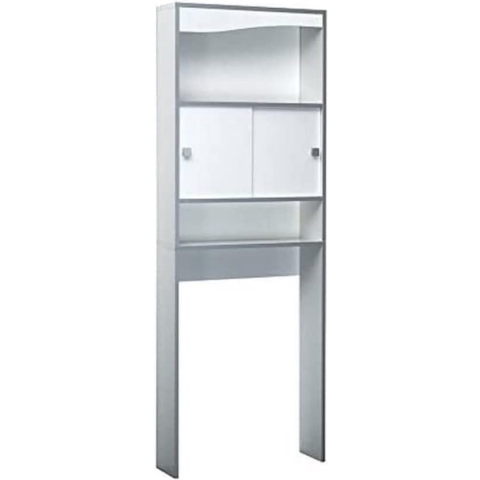 Wasmachine Kast - Wasmachine Ombouw Opbergrek 3 Schappen - Wasmachine Meubel Met Verhoger - Kast Voor Wasdroger - Wit/Aluminium