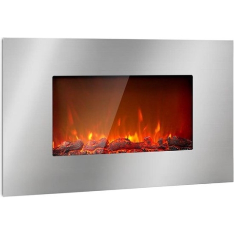 Klarstein Lausanne Long Elektrische Open Haard - Vermogen: 2000 Watt - 2 Warmtestanden - Breedte: 90 Cm - Vlameffect - Roestvrij Stalen Voorkant - Instelbare Lichtsterkte - Inclusief Afstandsbediening - Wandmontage - Roestvrij Staal