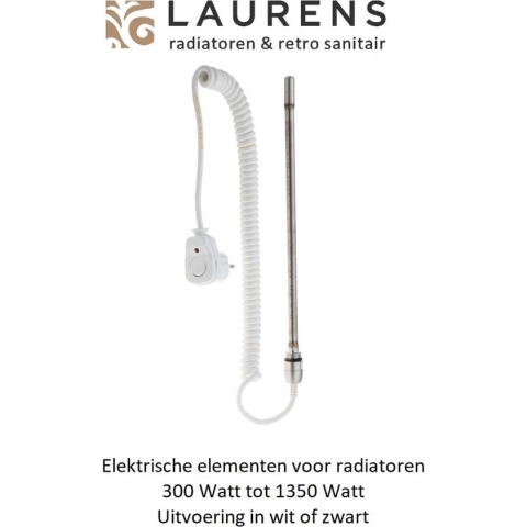 Elektrisch verwarmingselement voor badkamerradiator, buisradiator met draad en stekker, aan/uit schakelaar met verklikker licht - 400 Watt - Wit inclusief overdruk veiligheidsventiel voor radiator