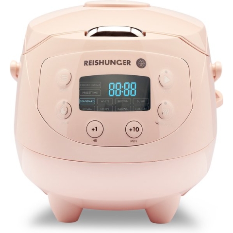 Reishunger Digitale Mini Rijstkoker in Roze - Multicooker met 8 programma's, stoominzet, premium binnenpan, timer en warmhoudfunctie - Rijst voor maximaal 3 personen