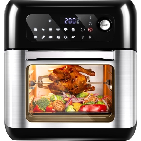 Uten Airfryer Oven TXG-TM10L - Digitale Heteluchtfriteuse xxl - 10L - Met Digitale LED Touchscreen, 12 Automatische Programma's - Incl Frites Draaibare Mand, 5 Accesoires En 1 Kookboeken - Zwart