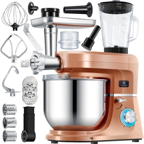 KESSER® 3 in 1 Keukenmachine Foodprocessor - Keukenmixer - Keukenrobotor K-KM 3000 met Kneder Multifunctionele Mixer 5,5 L Kom met 3 Menggereedschappen 1,5 L Sapcentrifuge Worstset Pasta & Koekjesvormen - Koper