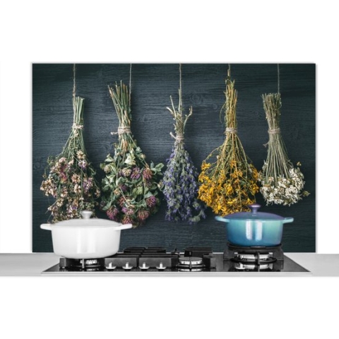 Spatscherm Keuken - Kookplaat Achterwand - Spatwand Fornuis - 120x80 cm - Droogbloemen - Bloemen - Boeket - Stilleven - Touw - Bundel - Aluminium - Wanddecoratie - Muurbeschermer - Hittebestendig