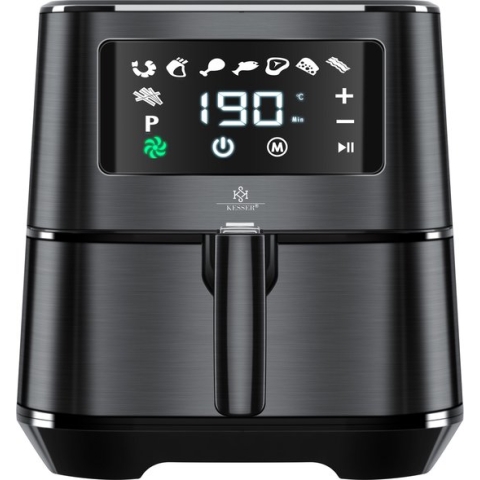 KESSER® Airfryer XXL 5,5 Liter Heteluchtfriteuse Roestvrij Staal | Inclusief Broodmand | 1700W Friteuse | Touch Display | 8 Programma's | Zonder OLIE | ? Oven ? Hetelucht ? Grill | Vetvrij - Zwart